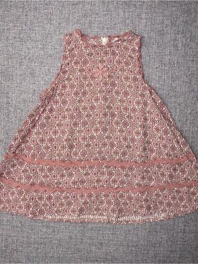 Girls' Dusty Rose Printed Sleeveless Casual Dress - Unbranded